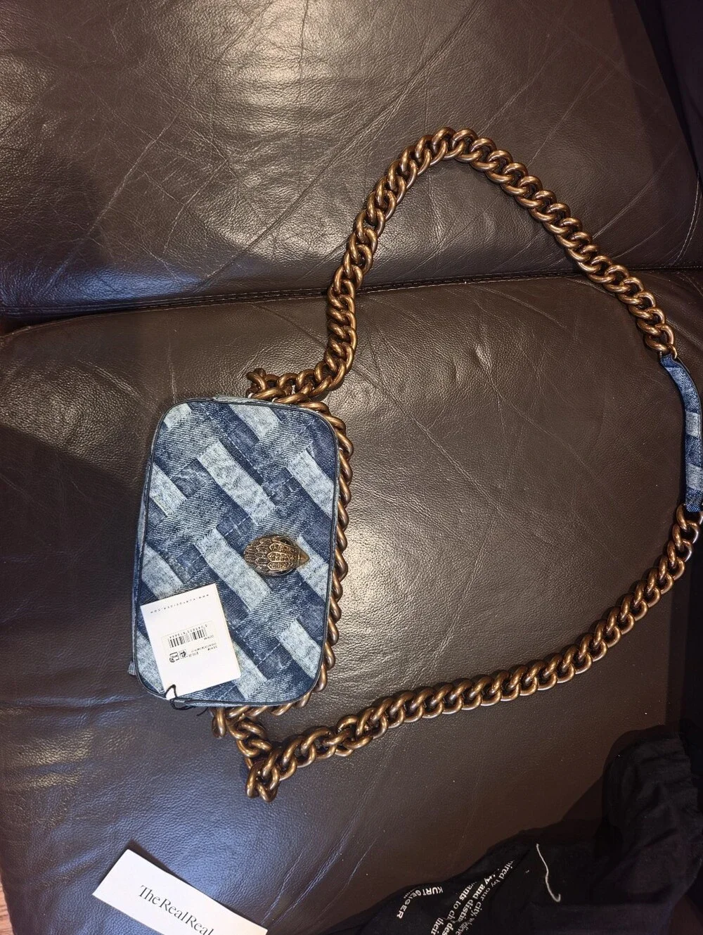 Kurt Geiger Blue Denim Crossbody with Bronze Chain